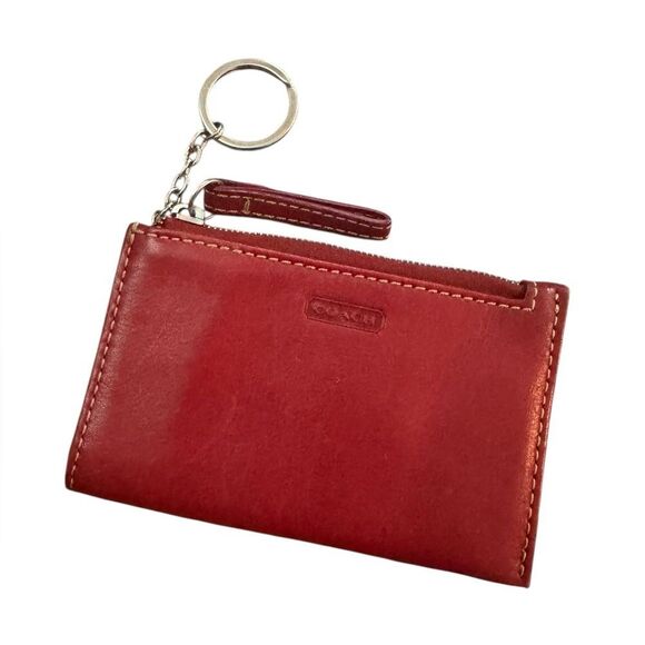 COACH RED LEATHER Mini Zip Coin Pouch Keychain - Picture 1 of 4
